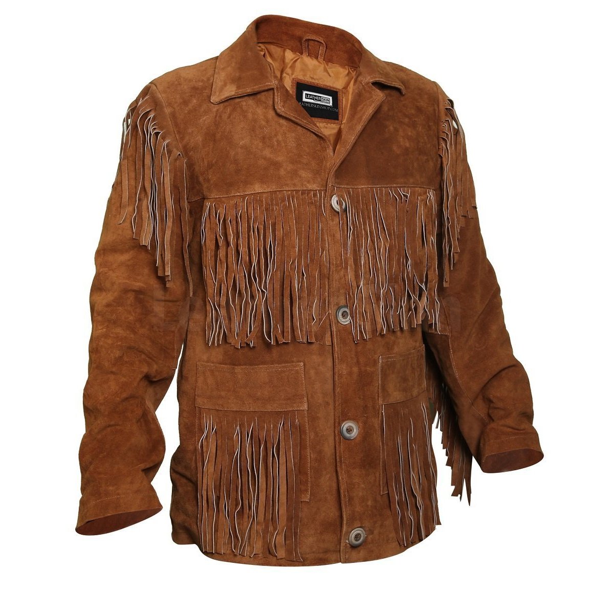 men's black fringe suede leather jacket evren side angle