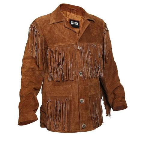 men's black fringe suede leather jacket evren side angle
