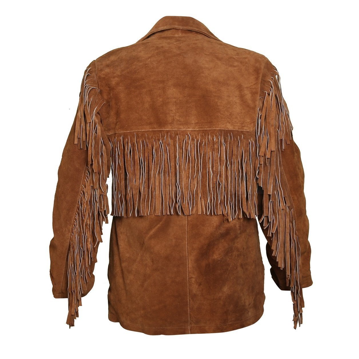 men's black fringe suede leather jacket evren back view