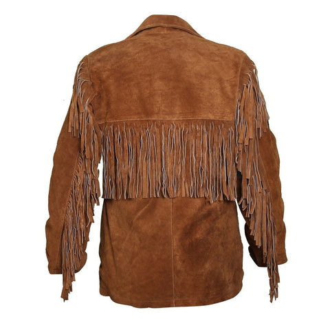 men's black fringe suede leather jacket evren back view