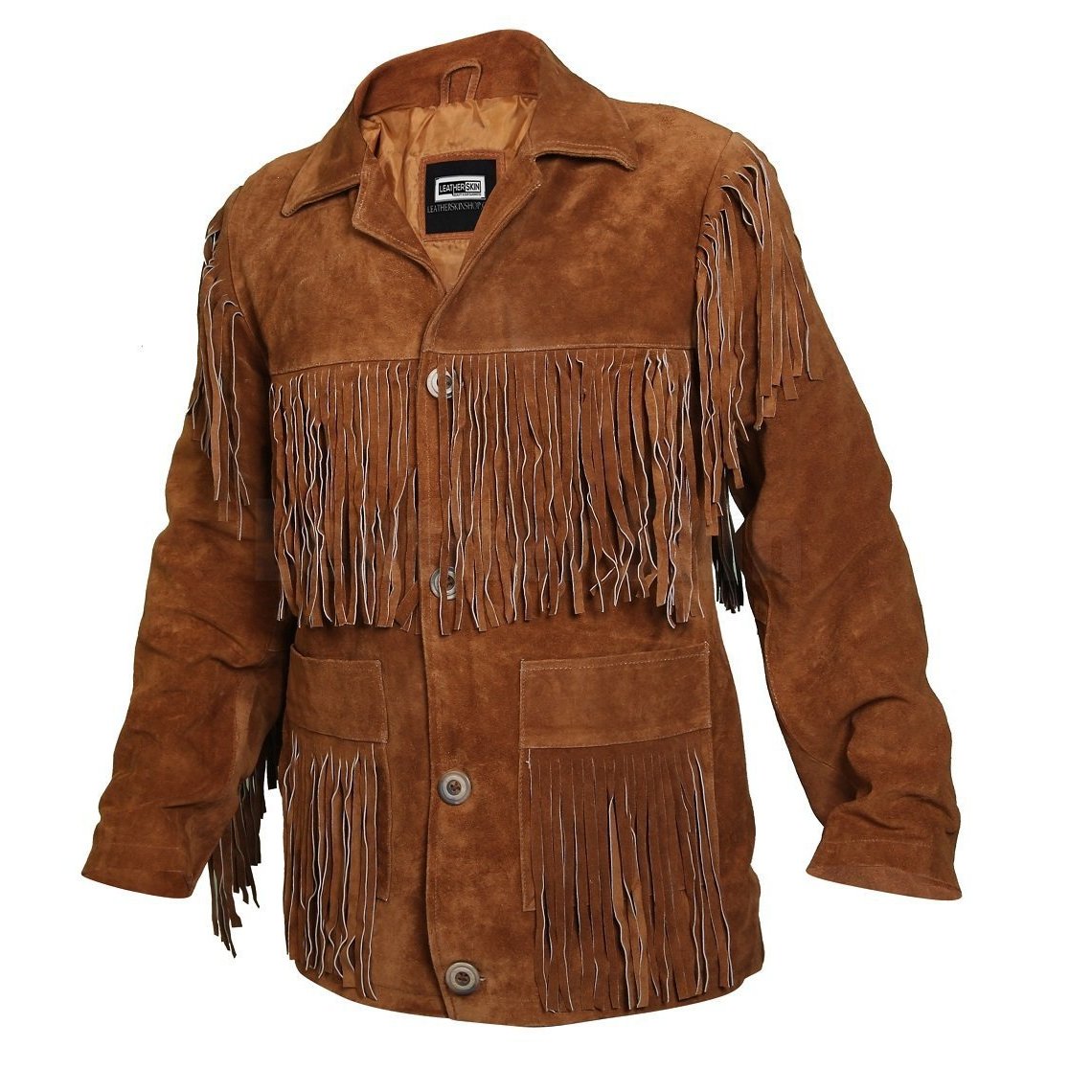 men's black fringe suede leather jacket evren detail close up