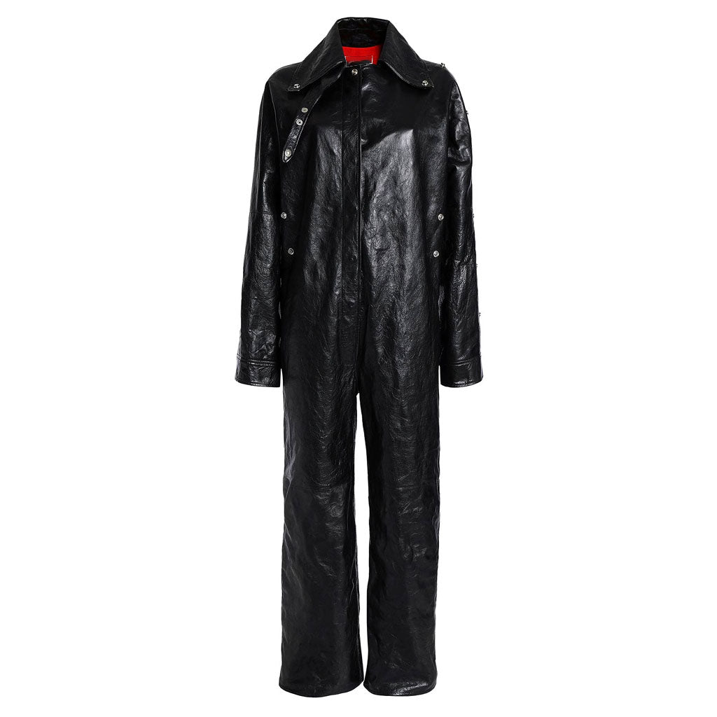 Textured Black Leather Elite Jumpsuit for Women - AMSEL LEATHERS