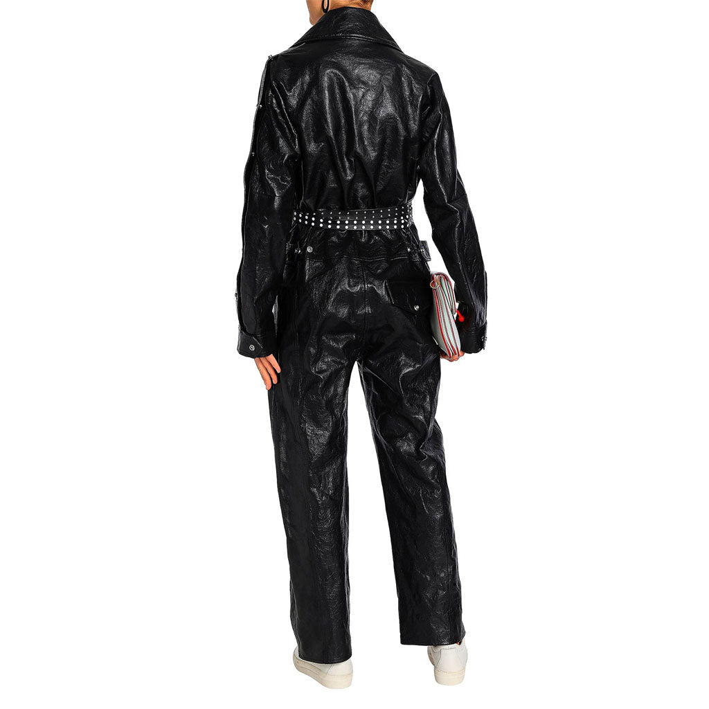 Textured Black Leather Elite Jumpsuit for Women - AMSEL LEATHERS