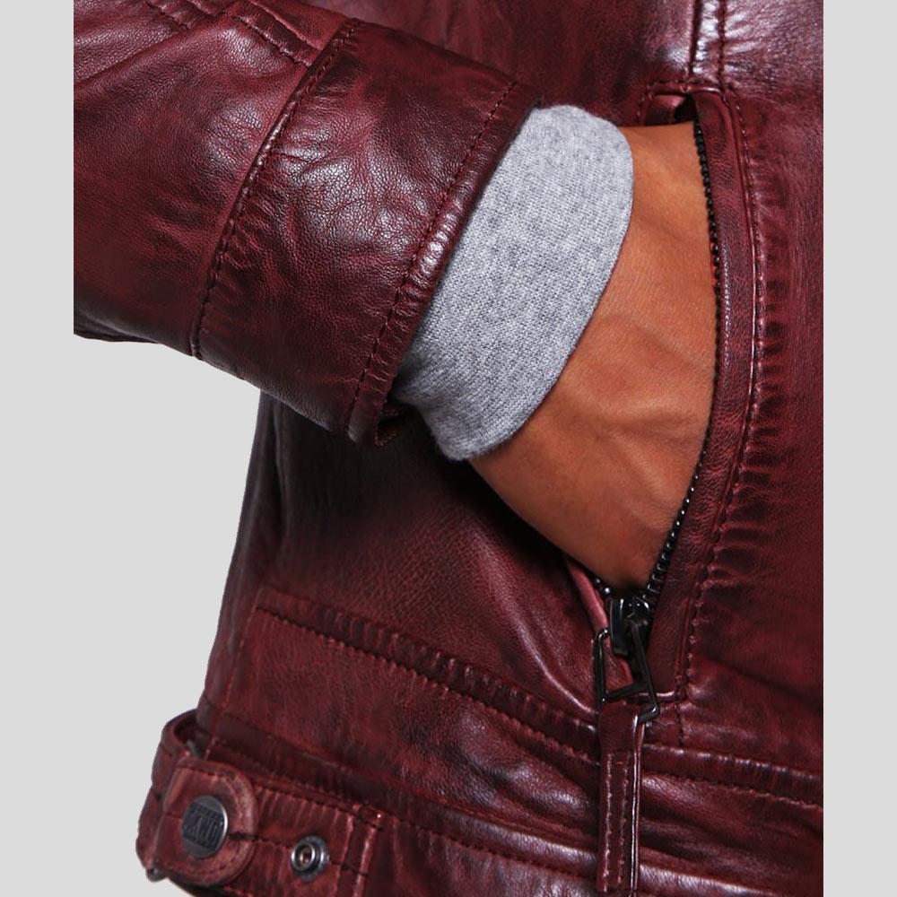 men's burgundy quilted lambskin leather racer jacket adler side angle
