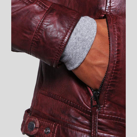 men's burgundy quilted lambskin leather racer jacket adler side angle