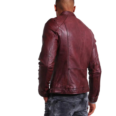 men's burgundy quilted lambskin leather racer jacket adler styling view