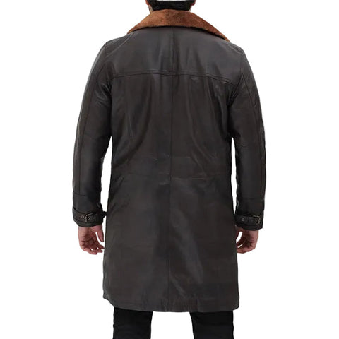 Turlock Dark Brown Shearling Leather Trench Coat Mens