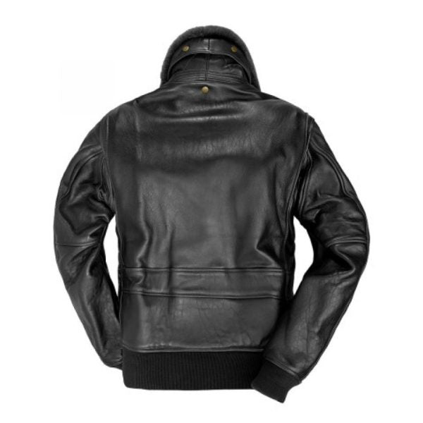 men’s navy sheepskin leather aviator jacket side angle