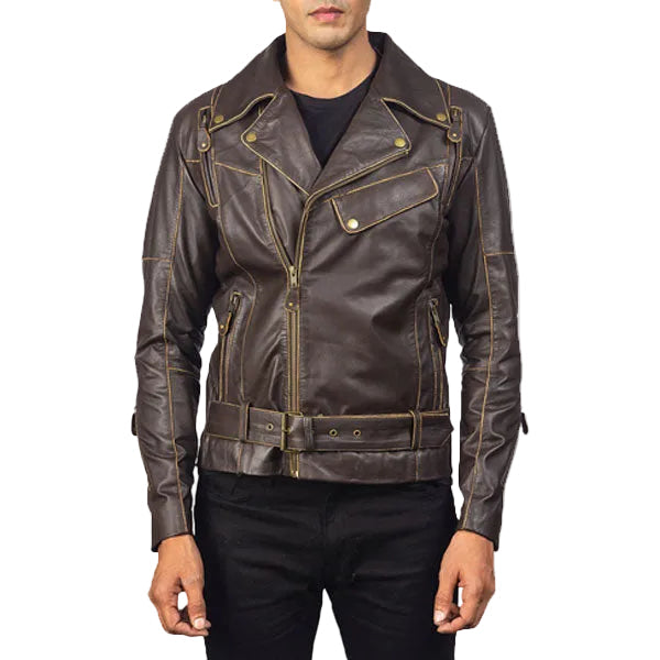 Vincent Brown Leather Biker Jacket