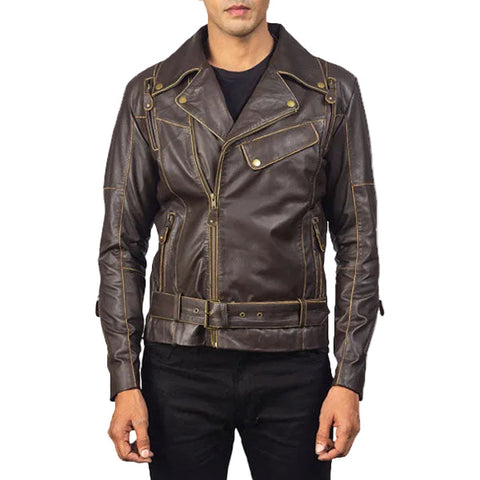 Vincent Brown Leather Biker Jacket