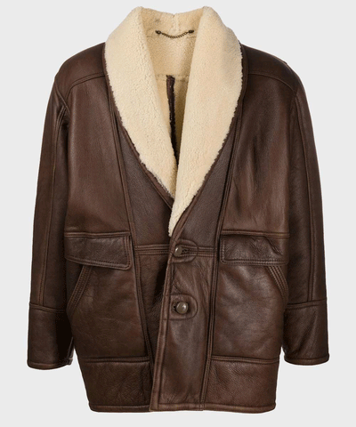 men’s brown sheepskin leather jacket front view