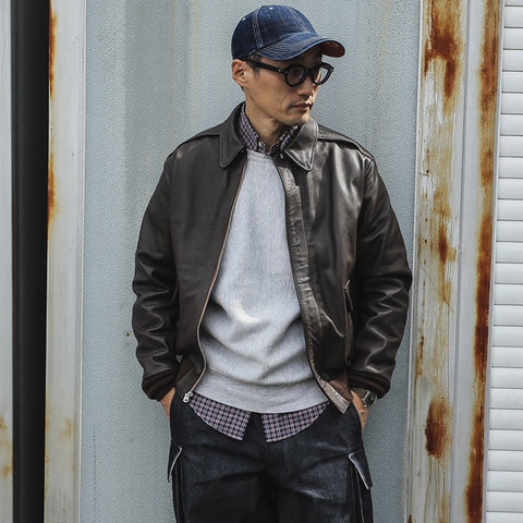 Vintage A2 leather flight jacket in brown horsehide