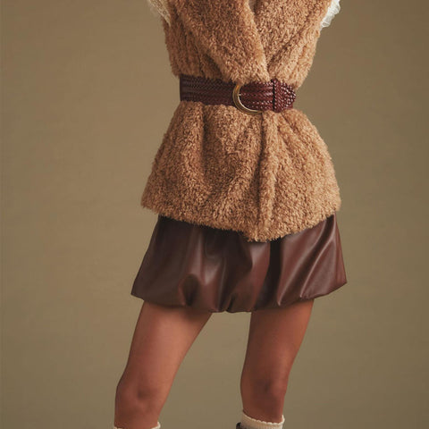 women's brown leather skirt elara side angle