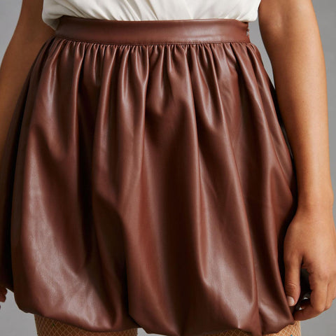 women's brown leather skirt elara back view