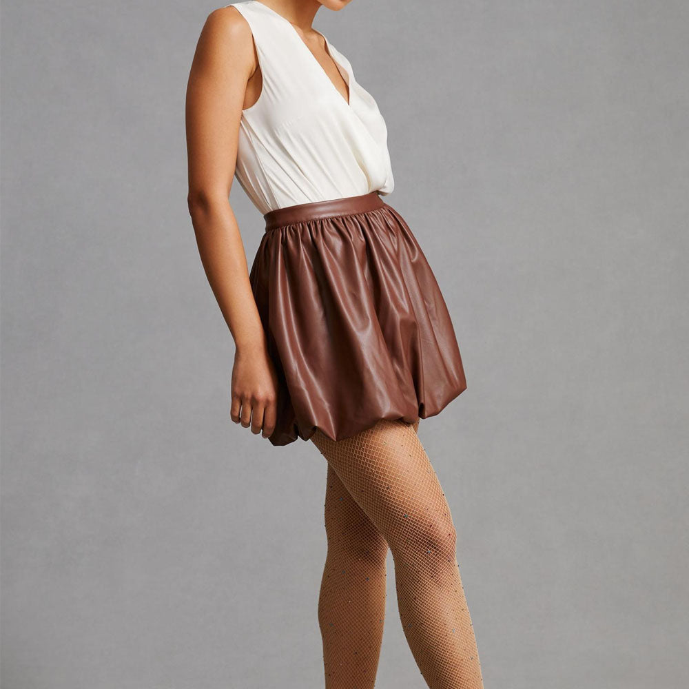 women's brown leather skirt elara front view