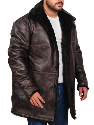 Vintage brown leather winter jacket for men