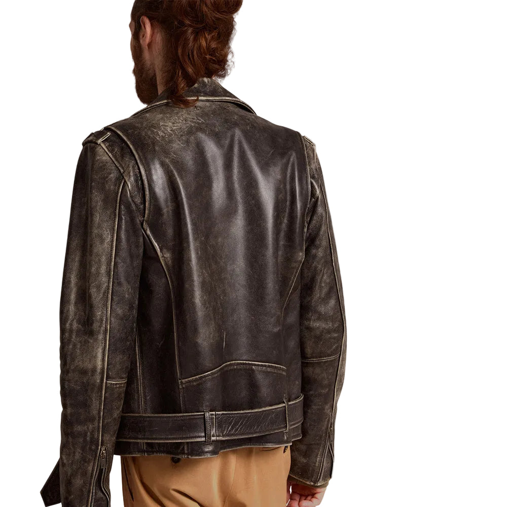 Vintage distressed leather jacket for men
