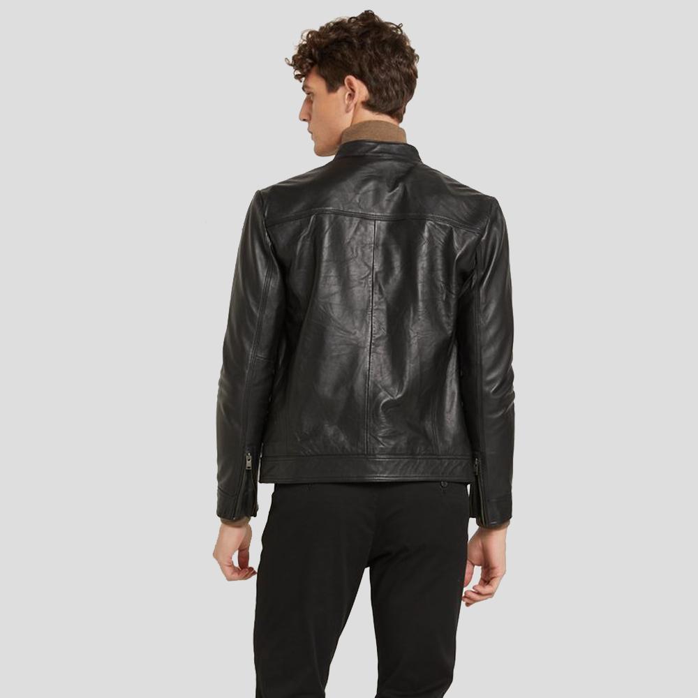 men's black quilted lambskin leather racer jacket marius side angle