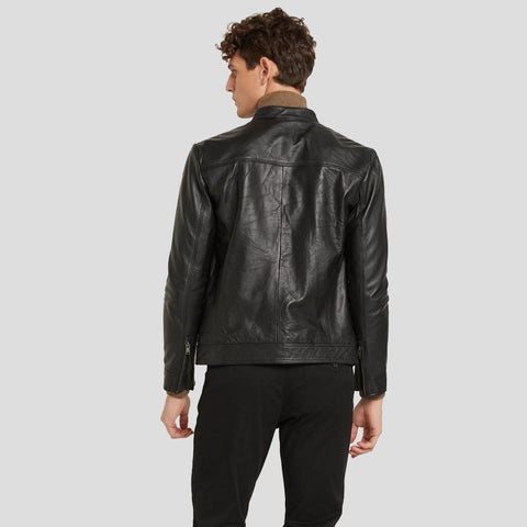 men's black quilted lambskin leather racer jacket marius side angle