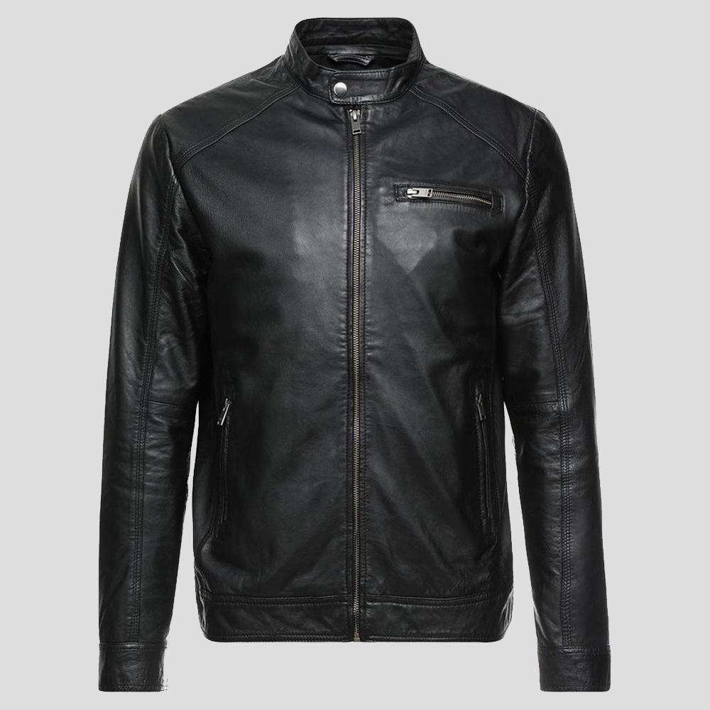 men's black quilted lambskin leather racer jacket marius texture detail