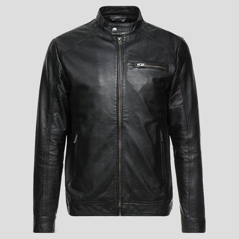 men's black quilted lambskin leather racer jacket marius texture detail