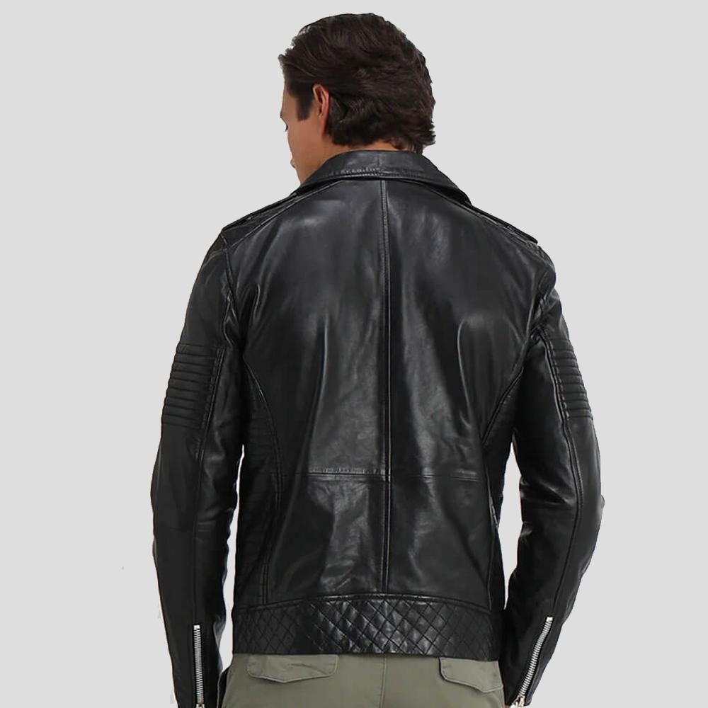 men's black quilted lambskin leather biker jacket ronan back view