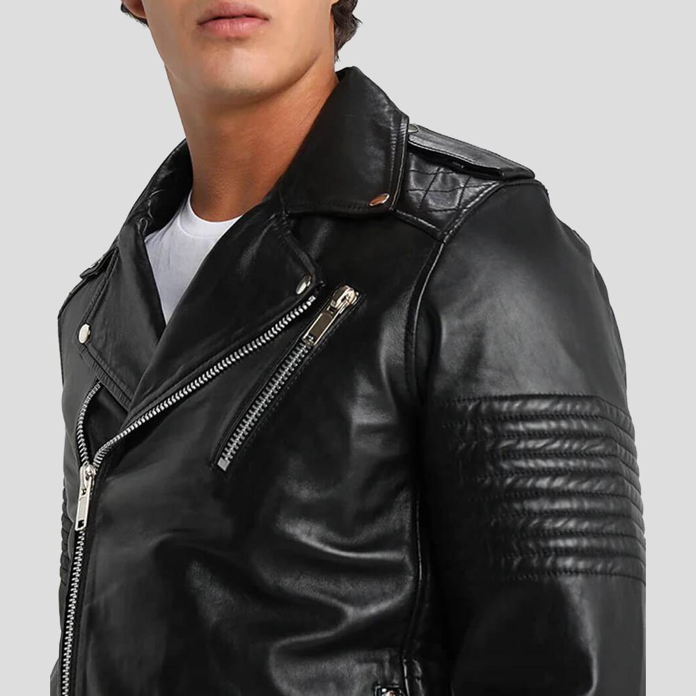 men's black quilted lambskin leather biker jacket ronan styling view