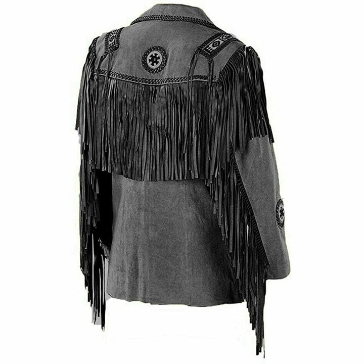 Western Cowboy Black Suede Leather Jacket Native America Vintage Fashion Coat - AMSEL LEATHERS