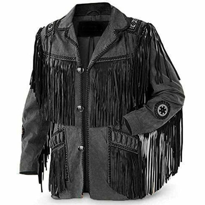 Western Cowboy Black Suede Leather Jacket Native America Vintage Fashion Coat - AMSEL LEATHERS