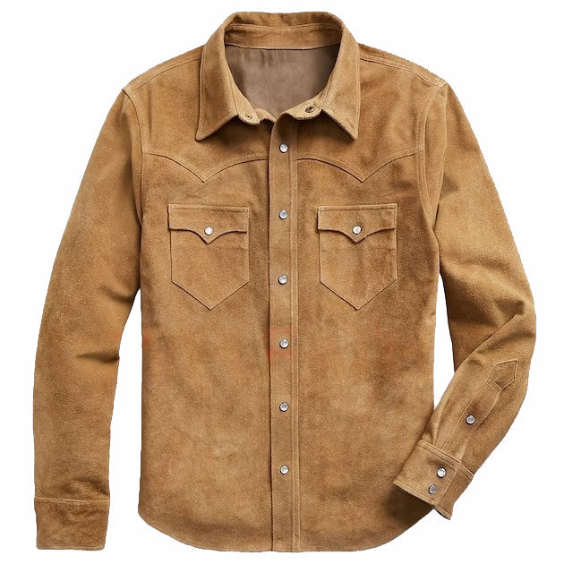 Western Cowboy Vintage Suede Leather Trucker Shirt Jacket - AMSEL LEATHERS