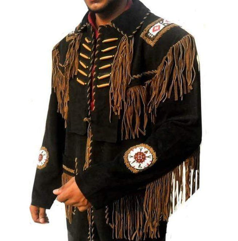 men’s brown suede leather western jacket front view
