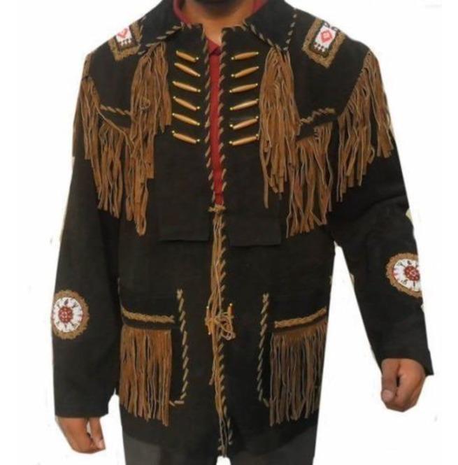 men’s brown suede leather western jacket side angle