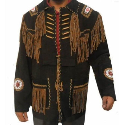 men’s brown suede leather western jacket side angle