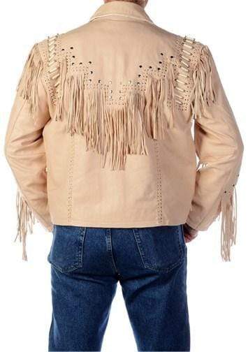 men’s cream cowhide leather western jacket side angle