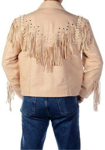 men’s cream cowhide leather western jacket side angle