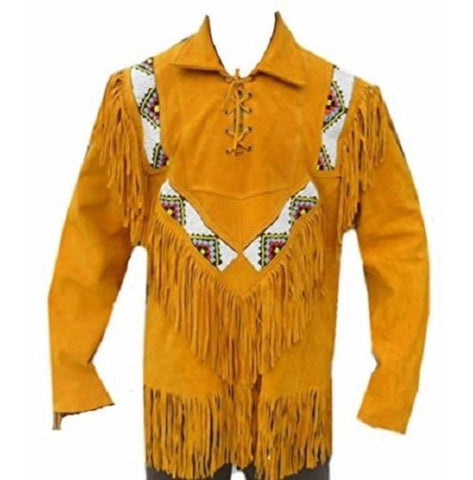 men’s tan suede leather western jacket front view