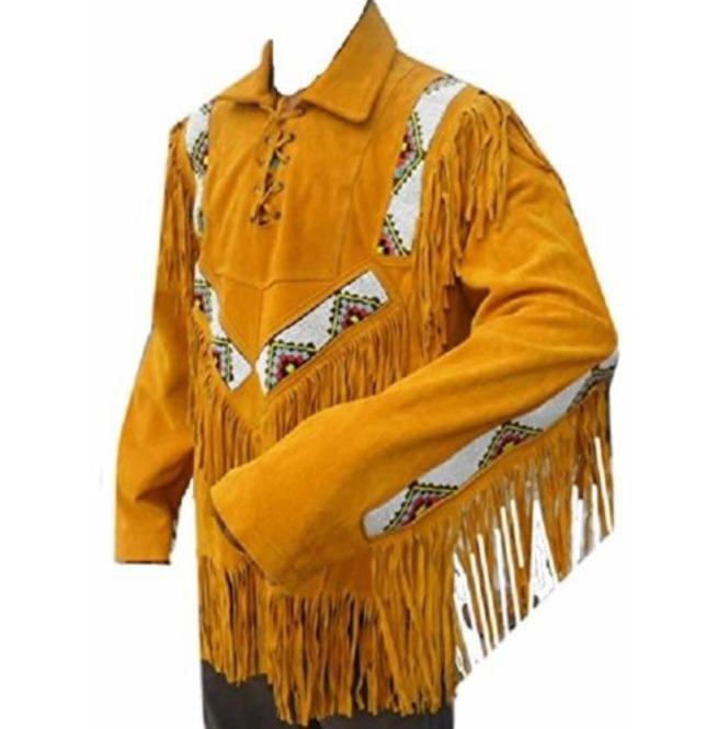 men’s tan suede leather western jacket side angle