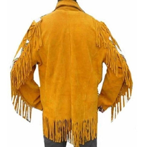 men’s tan suede leather western jacket back view