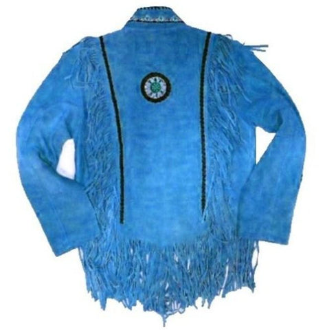 men’s blue suede leather western jacket side angle