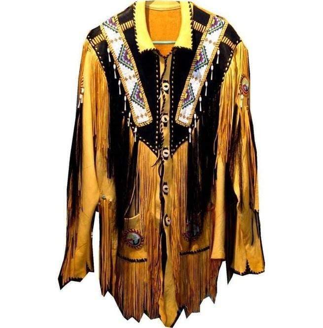 men’s tan cowhide leather western jacket front view