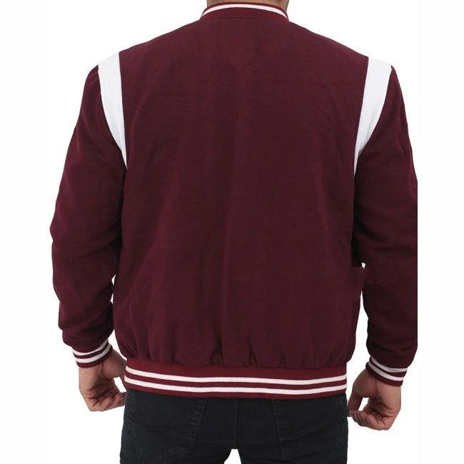 White and Maroon Letterman Jacket - AMSEL LEATHERS