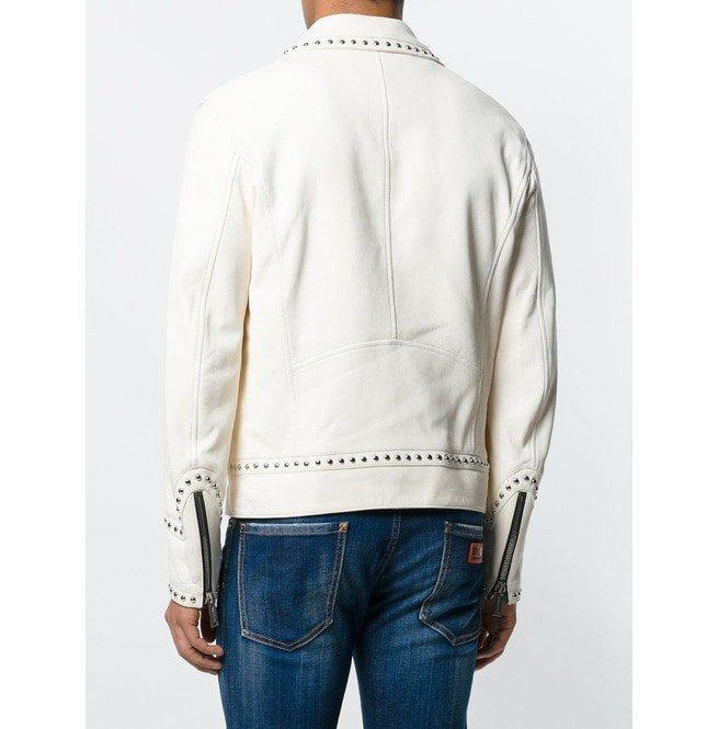 men's white studded leather biker jacket orion side angle