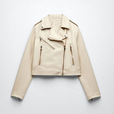 White Women's Sheepskin Motorcycle Leather Biker Jacket