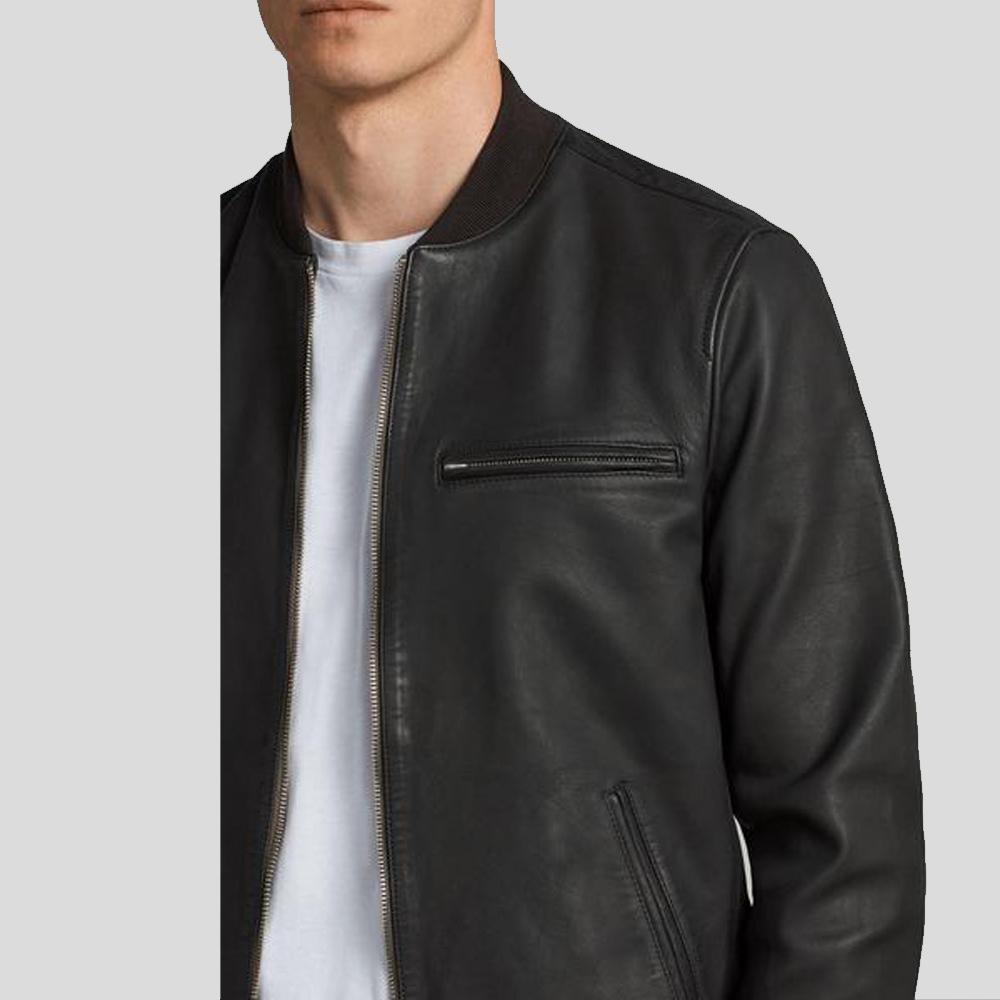 men's black lambskin leather bomber jacket marius side angle