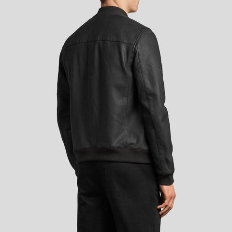 men's black lambskin leather bomber jacket marius detail close up