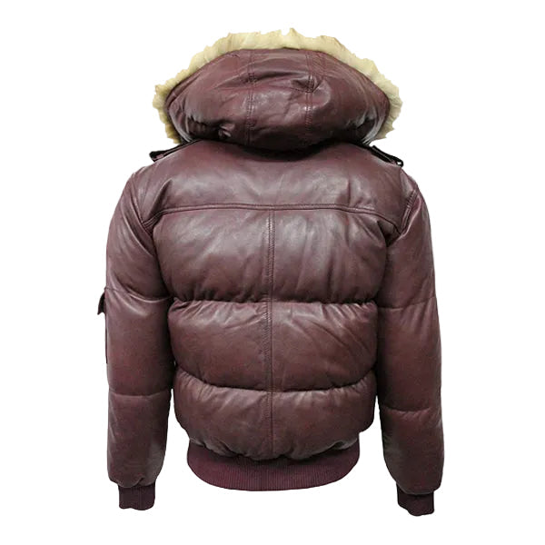 Winter Warm Pilot 6 Puffer Men's Hooded Bomber Real Lambskin Leather Jacket
