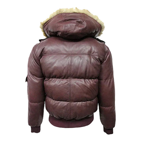 Winter Warm Pilot 6 Puffer Men's Hooded Bomber Real Lambskin Leather Jacket