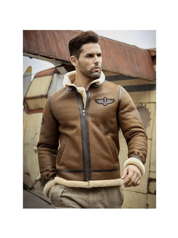 Winter shearling leather jacket for men
