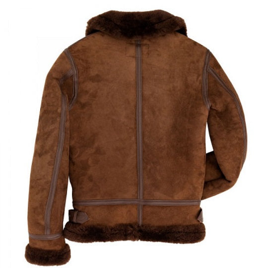 • suede shearling bomber jacket light brown detail
