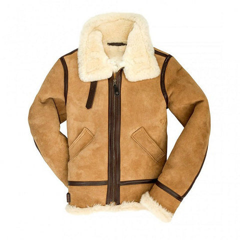 • mens chocolate brown shearling jacket side angle
